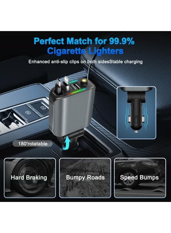 ACLIX 120W Car Charger, 4-in-1 Multifunctional Car Charger with Starry Sky Projector, Retractable Cable Fast Charging Adapter Type-C and Lightening OTG Compatible With Iphone 17 Series/16/15/14/13/12 Pro Max Xr, Samsung, Ipad, Pixel - Image 2
