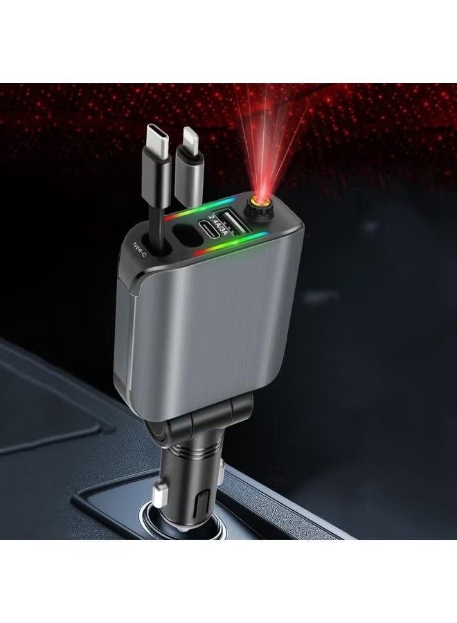 120W Car Charger, 4-in-1 Multifunctional Car Charger with Starry Sky Projector, Retractable Cable Fast Charging Adapter Type-C and Lightening OTG Compatible With Iphone 17 Series/16/15/14/13/12 Pro Max Xr, Samsung, Ipad, Pixel