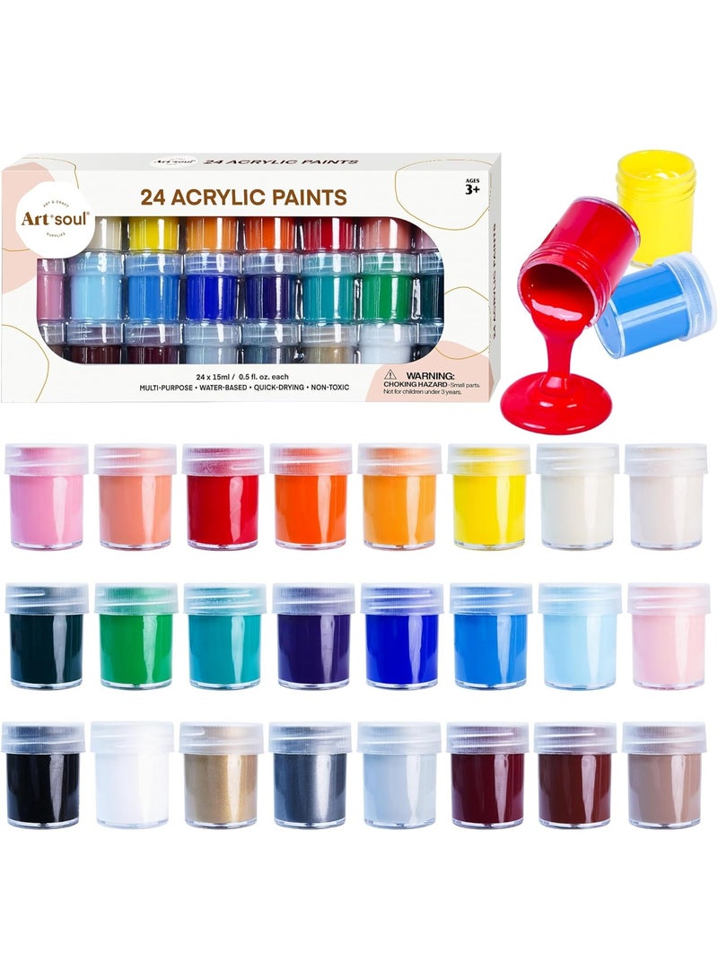 ارت ألوان اكريليك غير سامة للأطفال والكبار للرسم والإبداع من ارت اند سول، 24 لون، 15 مل لكل عبوة - Image 1