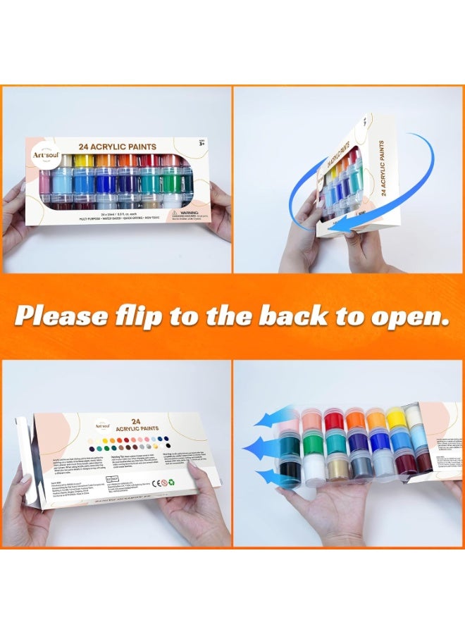 ارت ألوان اكريليك غير سامة للأطفال والكبار للرسم والإبداع من ارت اند سول، 24 لون، 15 مل لكل عبوة - Image 5