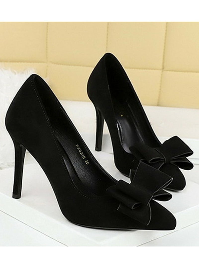BIGTREE Women's Closed Pointed Toe High Heels Bowknot Decoration Stiletto Pumps Black 10CM - Image 2