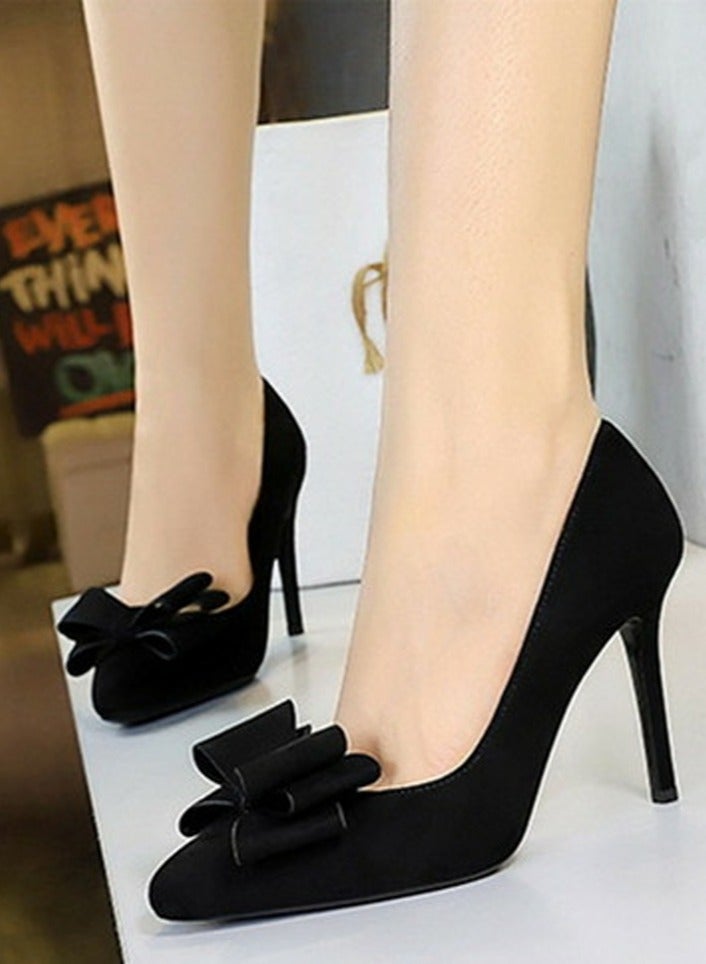 BIGTREE Women's Closed Pointed Toe High Heels Bowknot Decoration Stiletto Pumps Black 10CM - Image 4