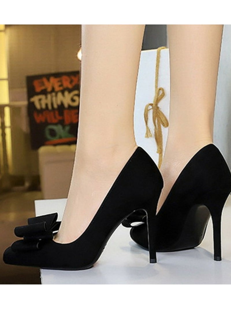 BIGTREE Women's Closed Pointed Toe High Heels Bowknot Decoration Stiletto Pumps Black 10CM - Image 5