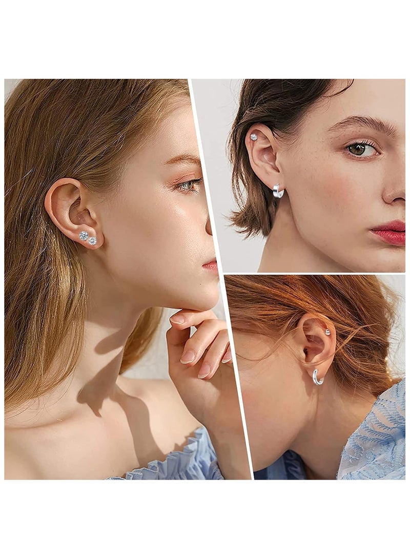 Earrings for Men, Stainless Steel Black Stud Earrings Hoop Earrings Set for Unisex, Boys Girls Jewelry Set Gift (12 Pairs Set) - Image 5