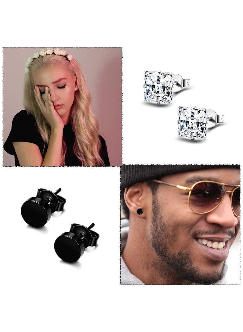 Earrings for Men, Stainless Steel Black Stud Earrings Hoop Earrings Set for Unisex, Boys Girls Jewelry Set Gift (12 Pairs Set) - Image 4