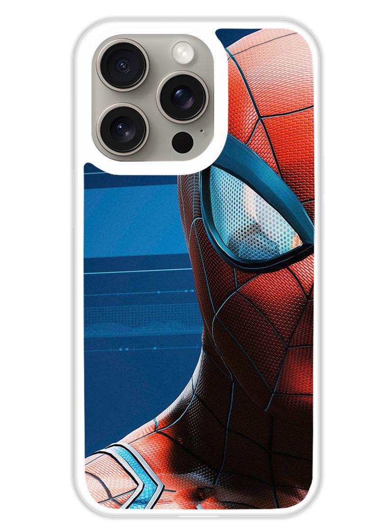 Theodor Protective Case Cover For APPLE IPHONE 15 Pro Spiderman half face (White Bumper) - Image 1