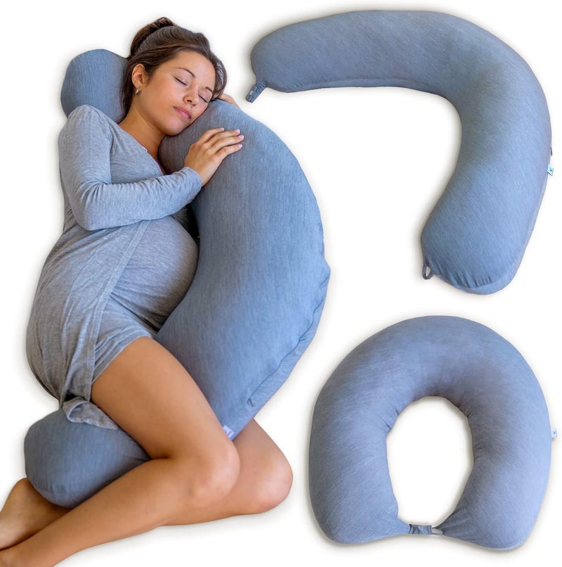 PharMeDoc Crescent Pregnancy Pillows - Body Pillow - Dark Grey Cooling Cover - Image 1