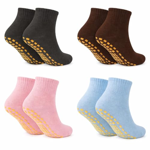 WKLOUYHE 4 Pairs Womens Mens Non-slip Grip Socks ABS Sport Socks for Yoga Pilates Barre Trampoline Fitness Martial Hospital Home Walking Socks with Grips_Multicolour,Free Size - Image 1