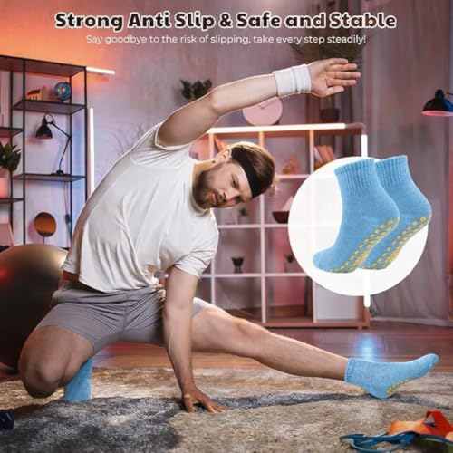 WKLOUYHE 4 Pairs Womens Mens Non-slip Grip Socks ABS Sport Socks for Yoga Pilates Barre Trampoline Fitness Martial Hospital Home Walking Socks with Grips_Multicolour,Free Size - Image 5