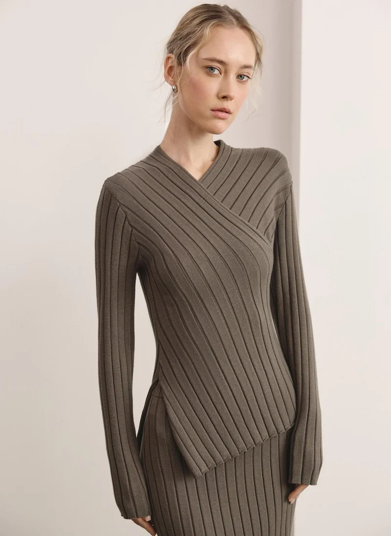 Lichi  Ribbed jumper with a wrap imitation for Women | Best Price UAE