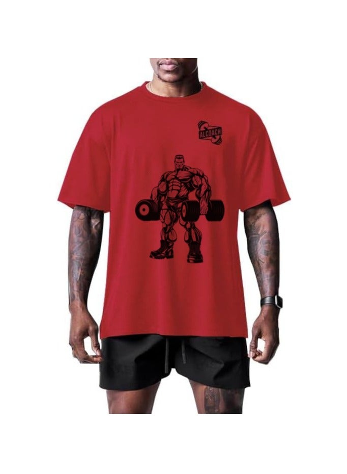 ALCOACH Men's Oversized Sports T-Shirt for Bodybuilding - High-Quality Cotton Athletic T-Shirt with a Comfortable and Stylish Design Suitable for All Bodybuilding and Other Sports Activities  - Image 2