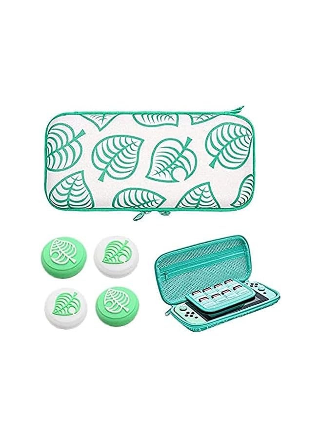 PROMASS Carrying Case for Nintendo Switch, Green Leaf Hard Shell Protector for Animal Crossing NS Console and Accessories, Portable Storage Bag with 8 Game Card Slots & Replaceable Grips for Switch - Image 1