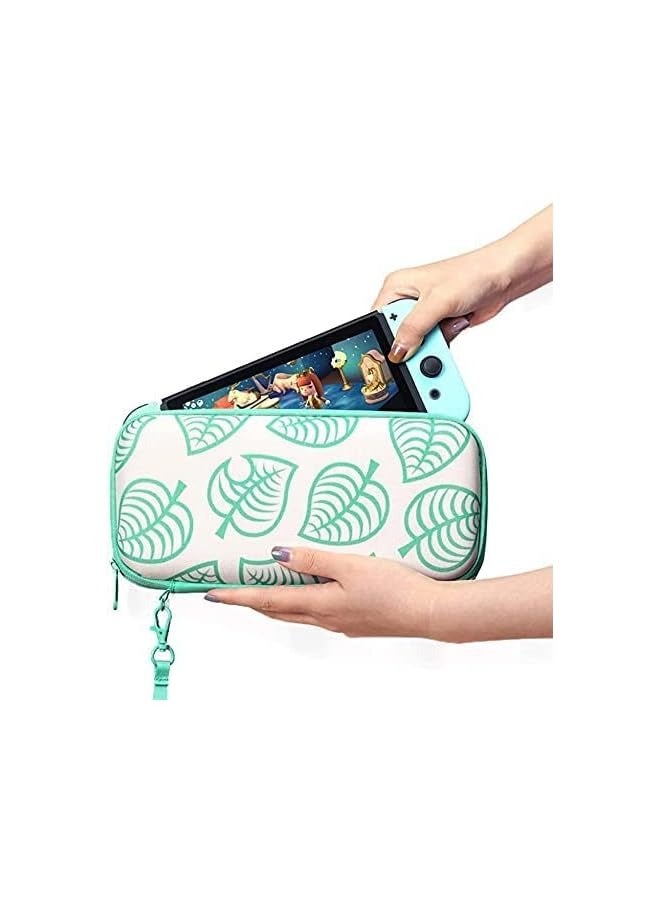 PROMASS Carrying Case for Nintendo Switch, Green Leaf Hard Shell Protector for Animal Crossing NS Console and Accessories, Portable Storage Bag with 8 Game Card Slots & Replaceable Grips for Switch - Image 2