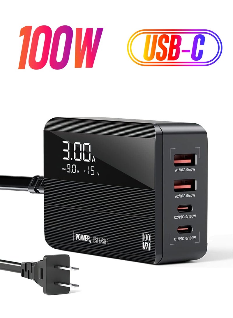 SYOSI USB C Charger, 100W PD GaN Fast Charger Block with LED Display, 4-Port Desktop USB Charging Station 2 USB-C +2 USB A Ports for MacBook Pro/Air, iPad, Laptops, iPhone, Samsung Galaxy, Steam Deck - Image 1