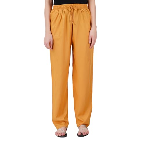 Happy Bunny Rayon Straight Pants for Women, Stylish Solid Regular Fit Kurti Bottom Wear with Elastic Waist, Adjustable Drawstring & Side Pocket, Casual, Office (2XL, Honey) - Image 1
