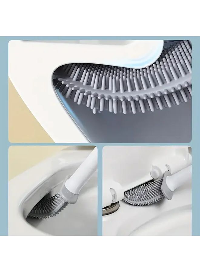 Droplet White Wall Mounted Toilet Brush Set With Bracket Ergonomic Flexible Bristles Long Handle Easy To Install Efficient Cleaning - Image 5