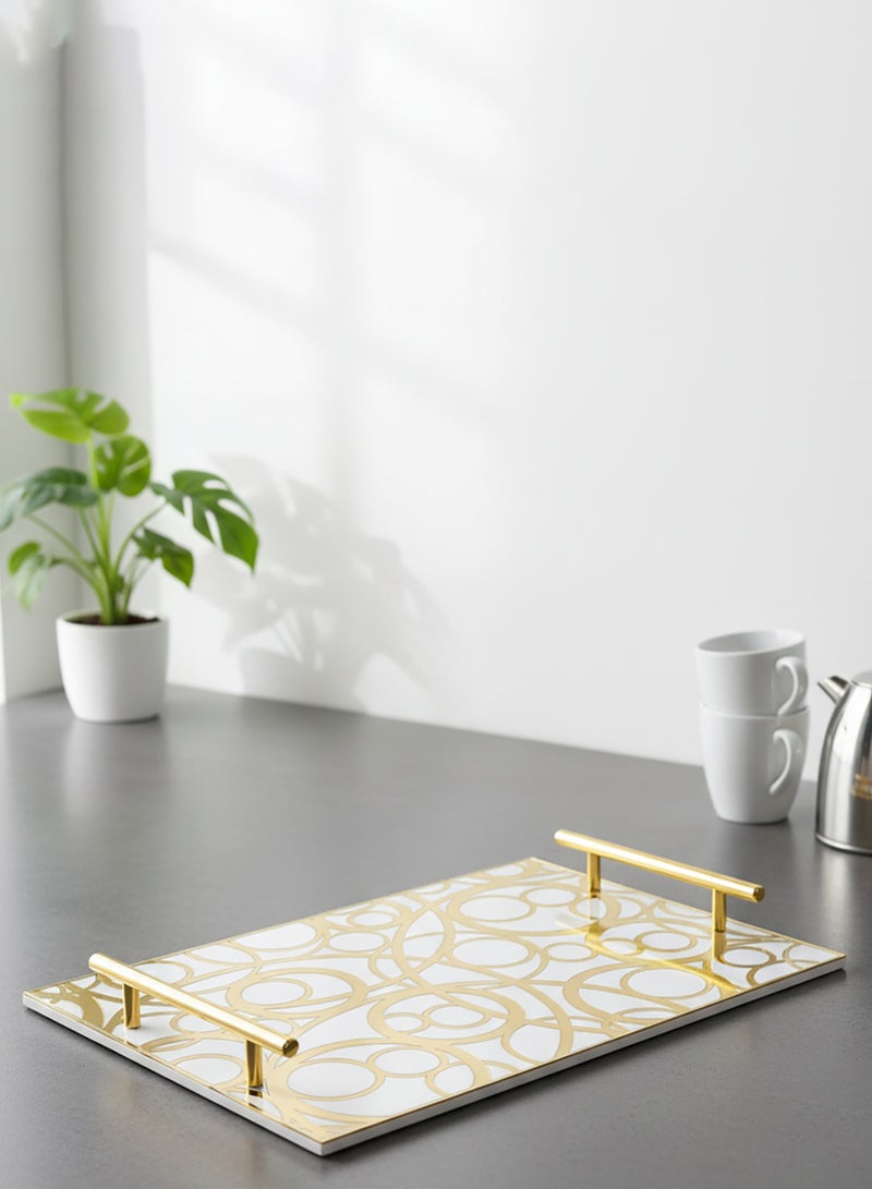 لوحة صينية تقديم من الأكريليك بتصميم مزخرف ومقابض معدنية ذهبية اللون - Image 5