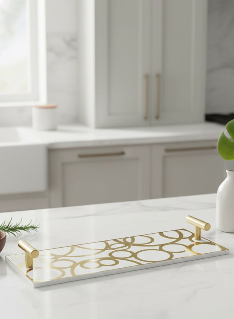 لوحة صينية تقديم من الأكريليك بتصميم مزخرف ومقابض معدنية ذهبية اللون - Image 2