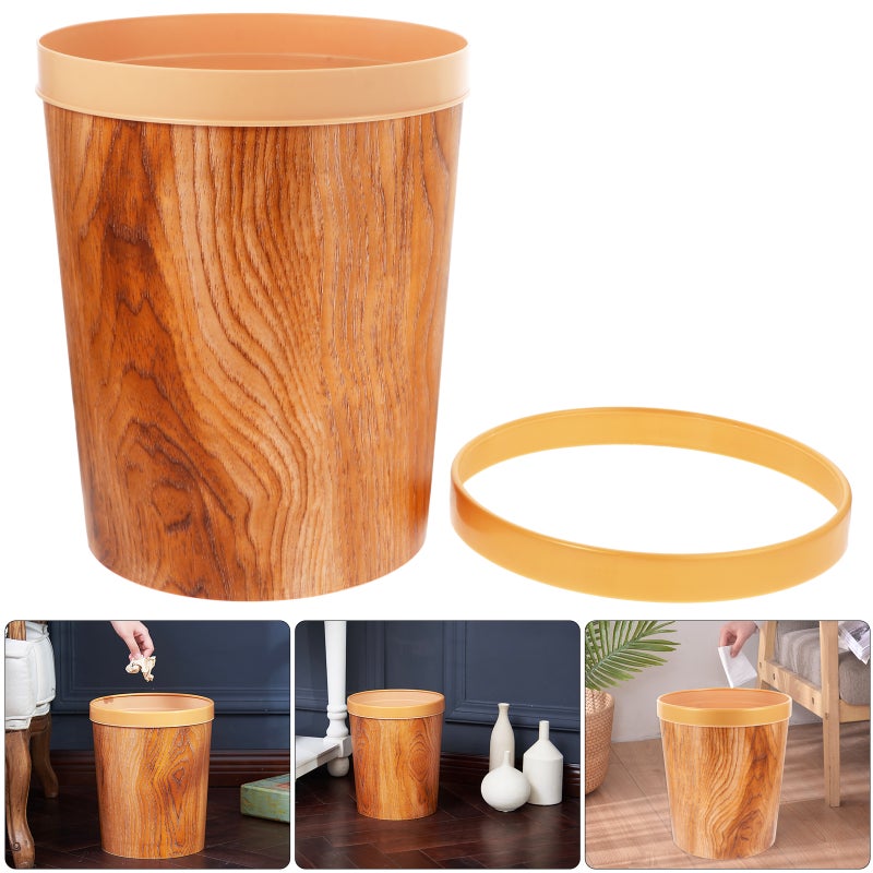 1pc Woodgraining Rubbish Can Vintage Trash Can Imitated Non-slid Wood Trash Can - Image 3