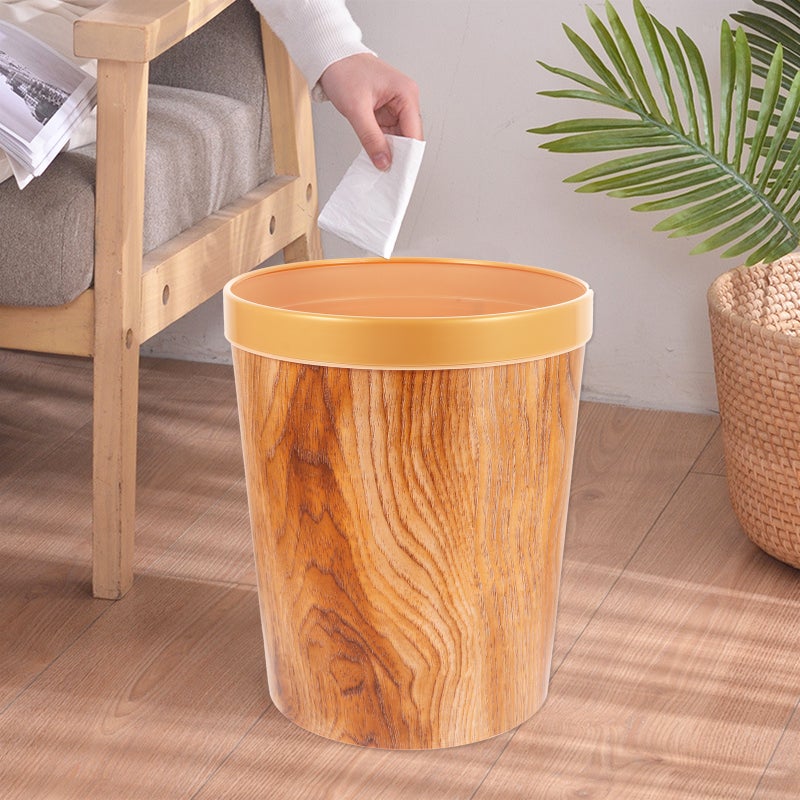 1pc Woodgraining Rubbish Can Vintage Trash Can Imitated Non-slid Wood Trash Can - Image 5