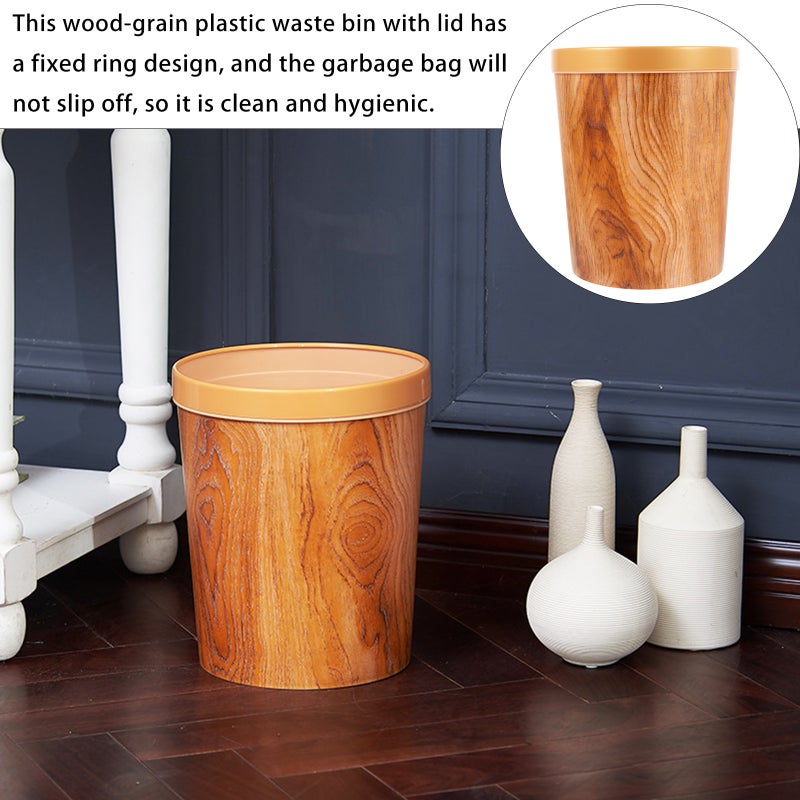 1pc Woodgraining Rubbish Can Vintage Trash Can Imitated Non-slid Wood Trash Can - Image 1