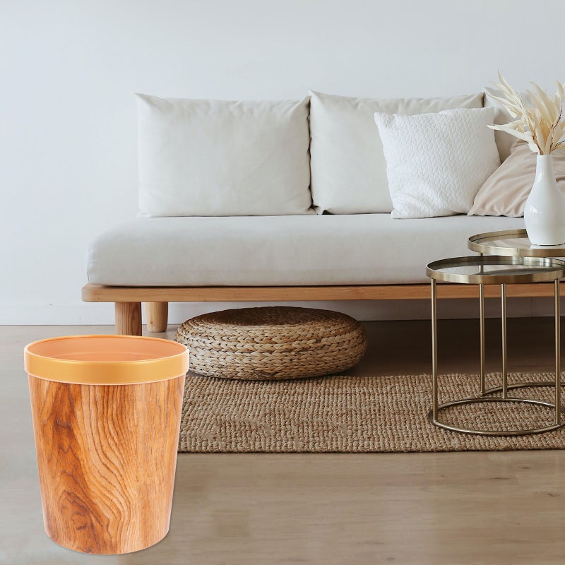 1pc Woodgraining Rubbish Can Vintage Trash Can Imitated Non-slid Wood Trash Can - Image 2