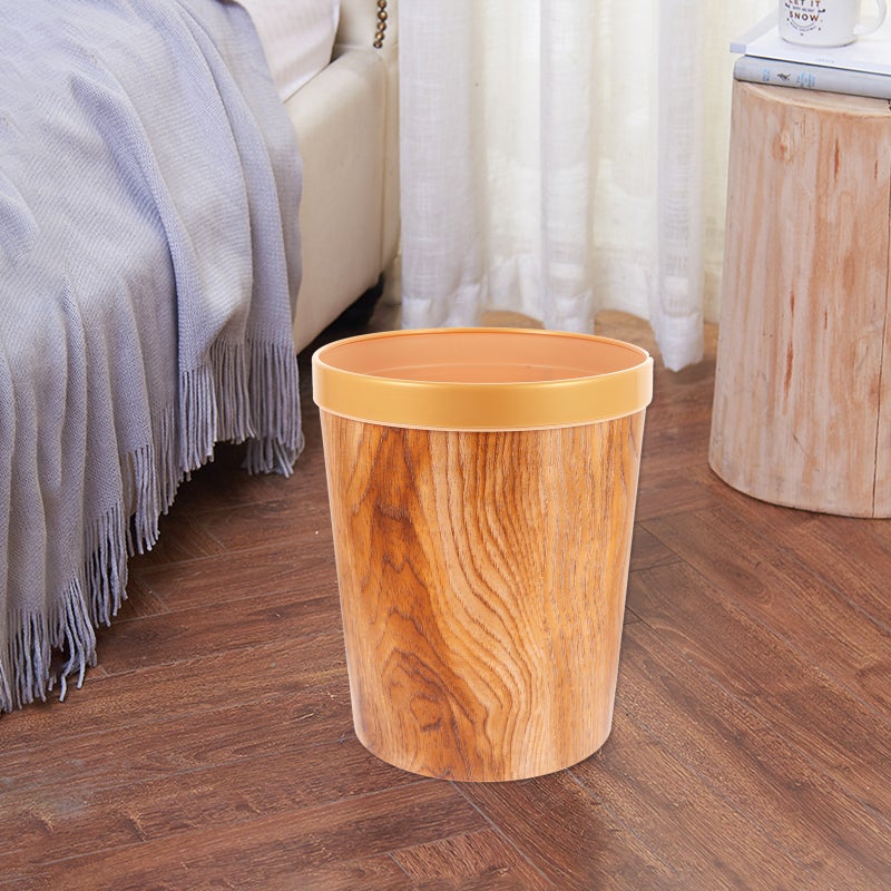 1pc Woodgraining Rubbish Can Vintage Trash Can Imitated Non-slid Wood Trash Can - Image 4