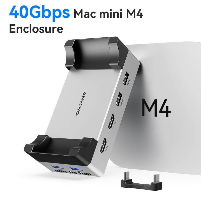 ANYOYO 40Gbps Mac mini M4 Dock and Stand with 8TB M.2 NVMe SSD Enclosure, Dual HDMI 4K@60Hz, 4Ã—USB-A 3.1(10Gbps), 2Ã—USB-A 2.0, Wi-Fi Signal Friendly Design, Aluminum USB-C Hub for Mac mini M4 - Image 2