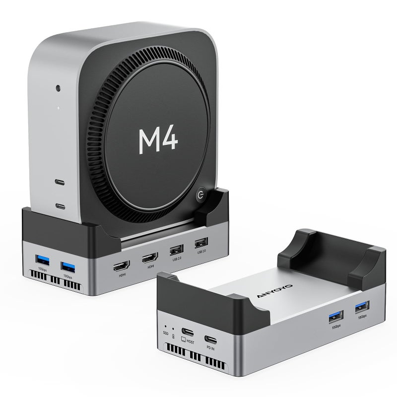 ANYOYO 40Gbps Mac mini M4 Dock and Stand with 8TB M.2 NVMe SSD Enclosure, Dual HDMI 4K@60Hz, 4Ã—USB-A 3.1(10Gbps), 2Ã—USB-A 2.0, Wi-Fi Signal Friendly Design, Aluminum USB-C Hub for Mac mini M4 - Image 1
