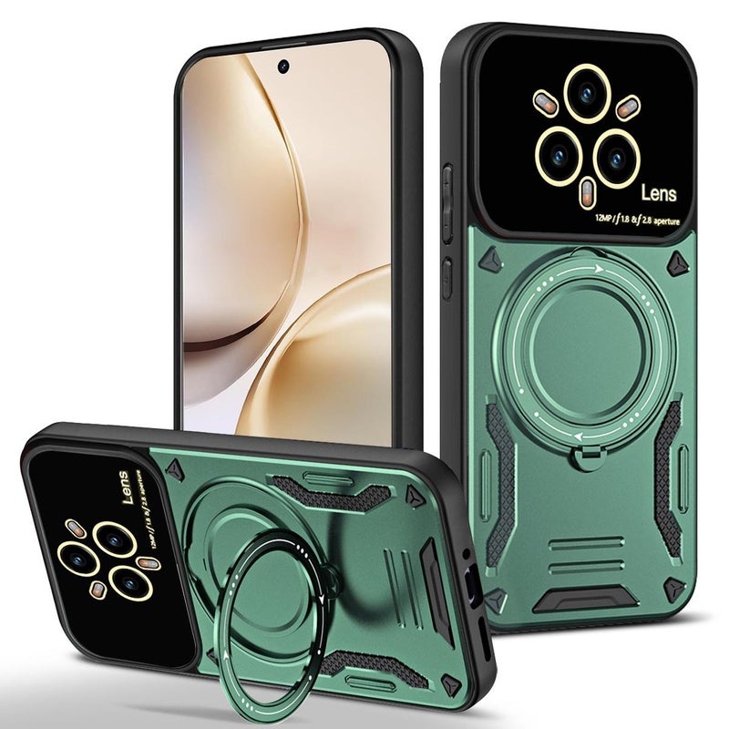 erorex For Realme 14 Pro+ 5G Large Window MagSafe Holder Phone Case(Green) - Image 1