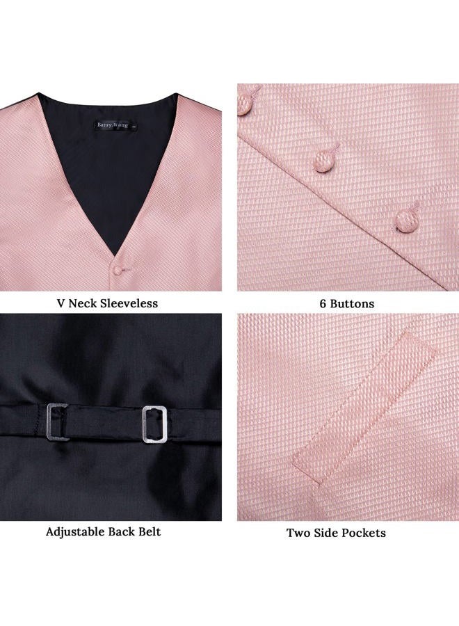 DiBanGu Mens Suit Vest Set, 5 PCS Tuxedo Waistcoat and Tie Pocket Square Cufflinks Tie Ring for Wedding, Blush Pink, 3XL - Image 4