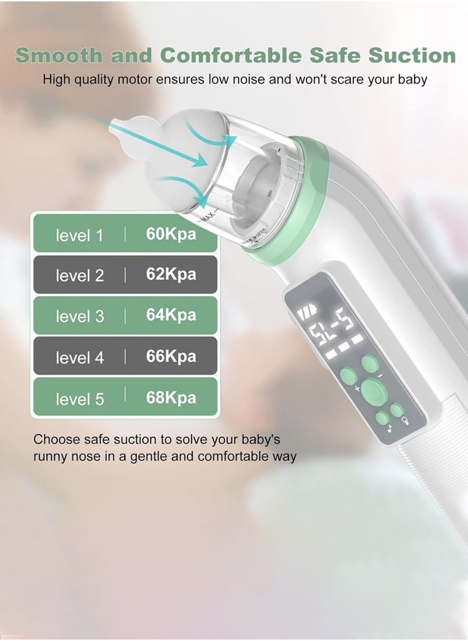 BELLSBERRY - Electric Nasal Aspirator Gentle Nose Suction for Babies, Automatic Nose Cleaner with 3 Silicone Tips, 5 Suction Modes, Baby Nose Sucker with Music and Light Soothing Function - Image 1