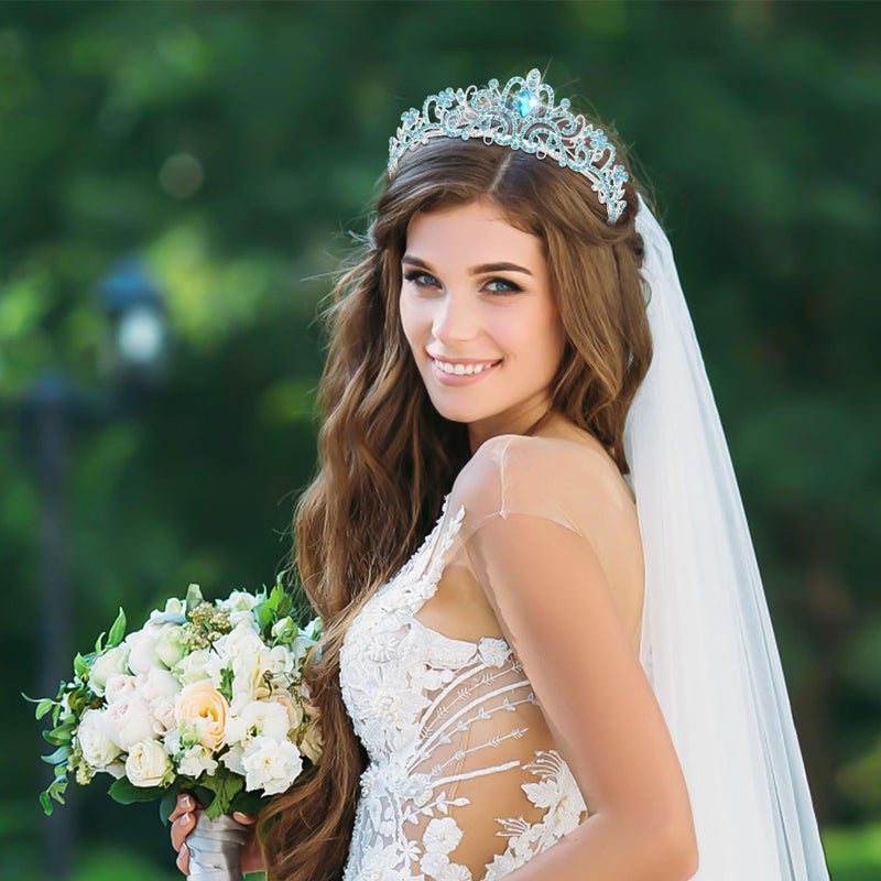 TAROSE Blue and Silver Crowns for Women, Queen Crystal Tiaras with Blue Rhinestone and Combs, Goddess Crown for Wedding Bride Birthday Princess Bridal Shower Hair Accessories for Women - Image 5