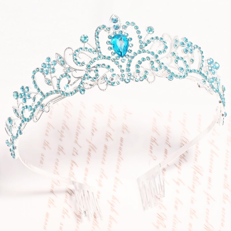 TAROSE Blue and Silver Crowns for Women, Queen Crystal Tiaras with Blue Rhinestone and Combs, Goddess Crown for Wedding Bride Birthday Princess Bridal Shower Hair Accessories for Women - Image 3