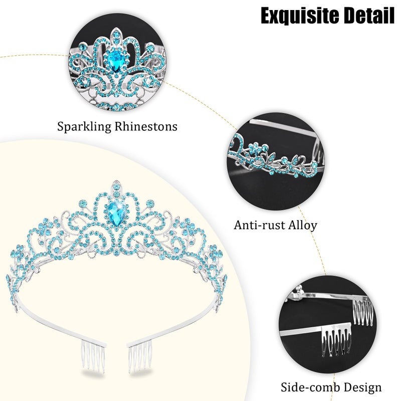 TAROSE Blue and Silver Crowns for Women, Queen Crystal Tiaras with Blue Rhinestone and Combs, Goddess Crown for Wedding Bride Birthday Princess Bridal Shower Hair Accessories for Women - Image 4