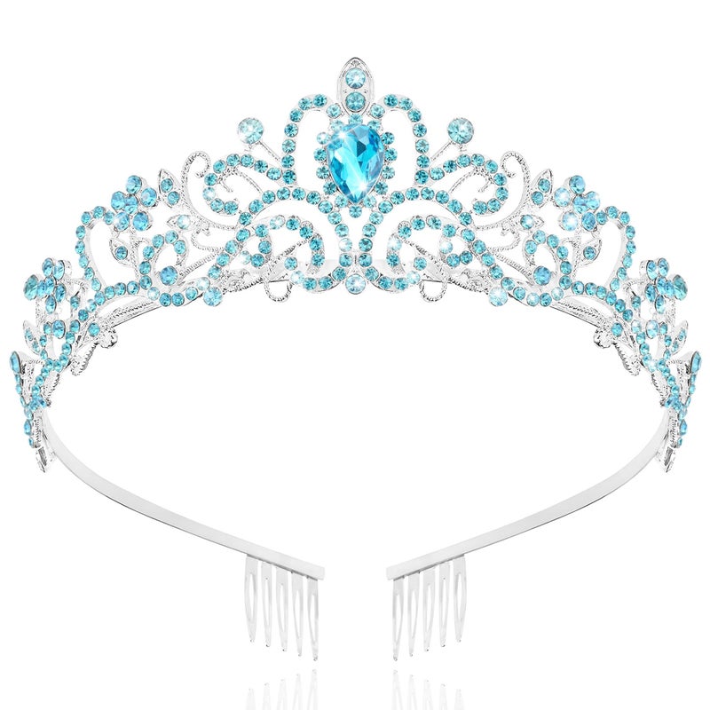 TAROSE Blue and Silver Crowns for Women, Queen Crystal Tiaras with Blue Rhinestone and Combs, Goddess Crown for Wedding Bride Birthday Princess Bridal Shower Hair Accessories for Women - Image 1