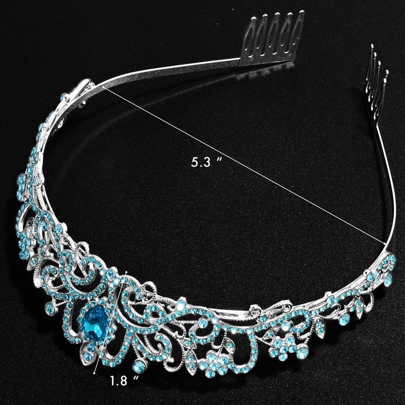 TAROSE Blue and Silver Crowns for Women, Queen Crystal Tiaras with Blue Rhinestone and Combs, Goddess Crown for Wedding Bride Birthday Princess Bridal Shower Hair Accessories for Women - Image 2