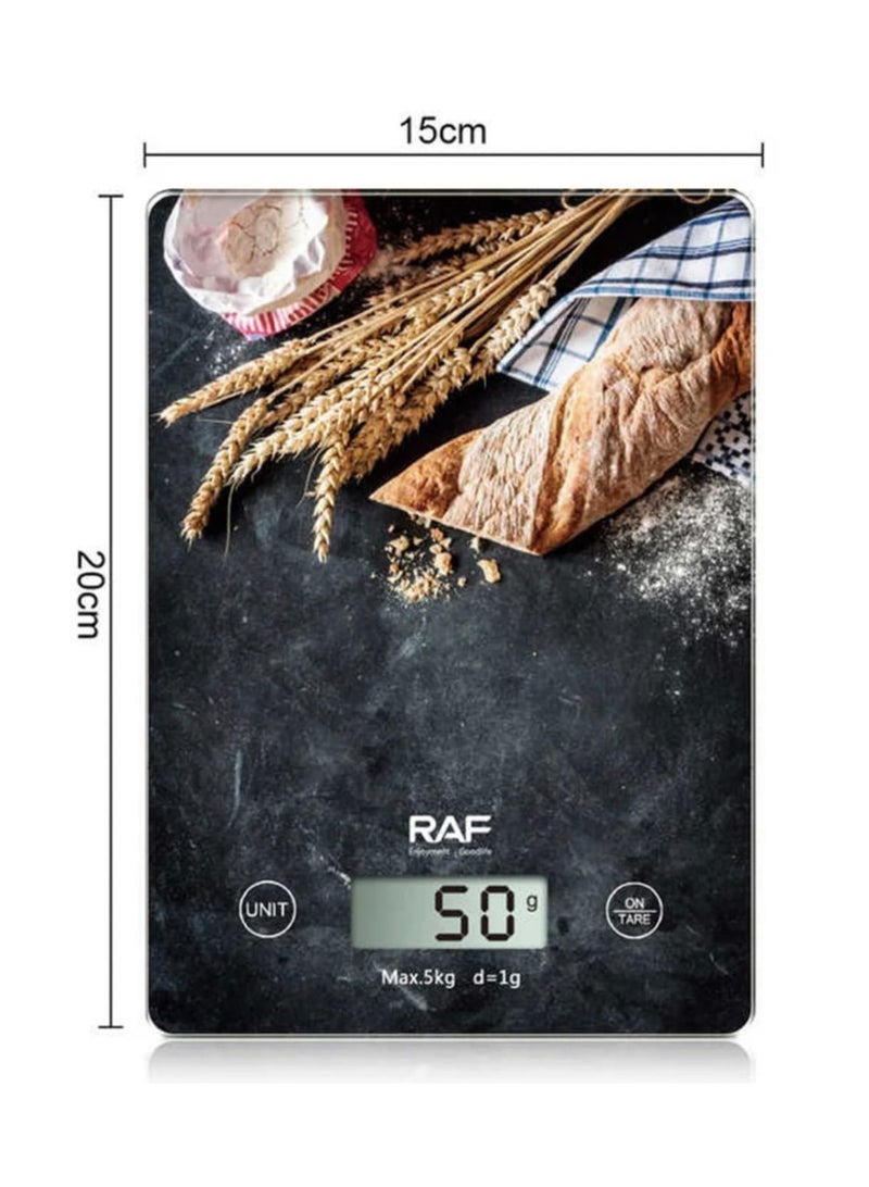 آر إيه أف ميزان مطبخ رقمي من RAF بسعة 5 كجم - ميزان طعام دقيق للخبز والطهي مزود بـ 4 مستشعرات وزن، وإيقاف تلقائي، ومؤشر للحمل الزائد - Image 2