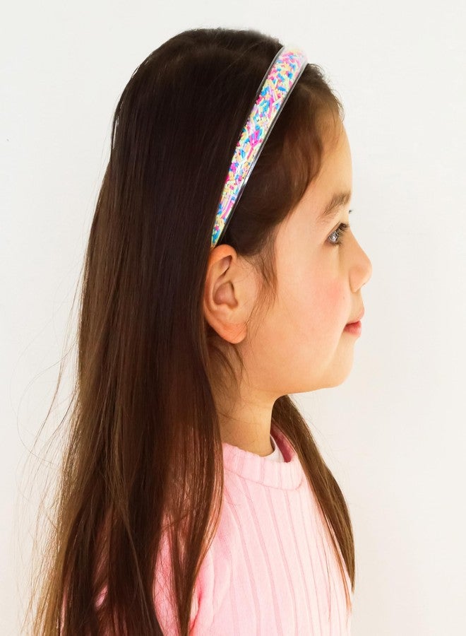FROG SAC 4 Headbands for Girls - Kids Glitter Headband, Thin Little Girl Sprinkles Head Bands, Toddler Hair Accessories, Easter Basket Fillers Stocking Stuffers (Pink/Purple/Blue/Rainbow, Kids) - Image 3