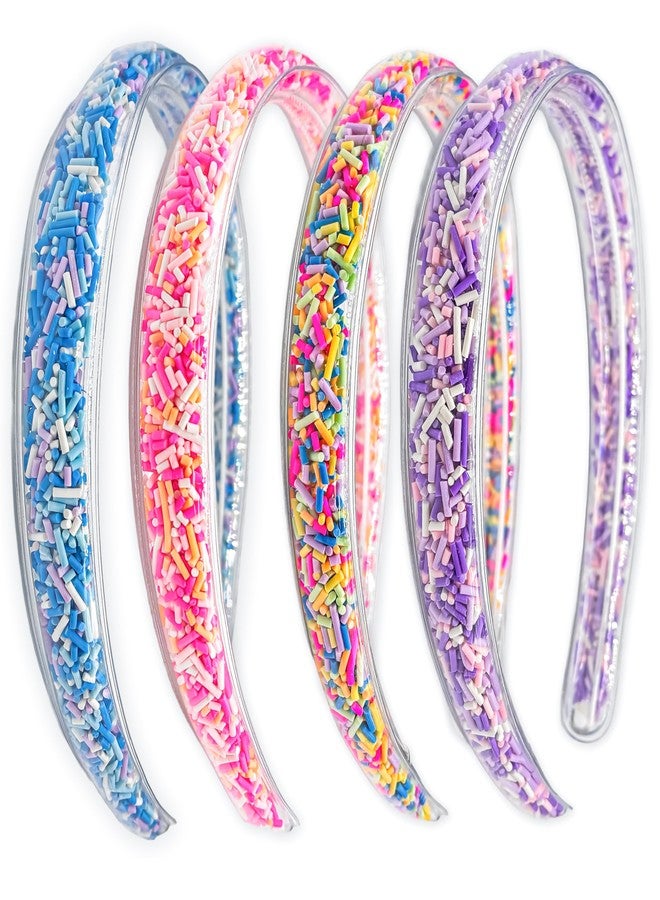 FROG SAC 4 Headbands for Girls - Kids Glitter Headband, Thin Little Girl Sprinkles Head Bands, Toddler Hair Accessories, Easter Basket Fillers Stocking Stuffers (Pink/Purple/Blue/Rainbow, Kids) - Image 1