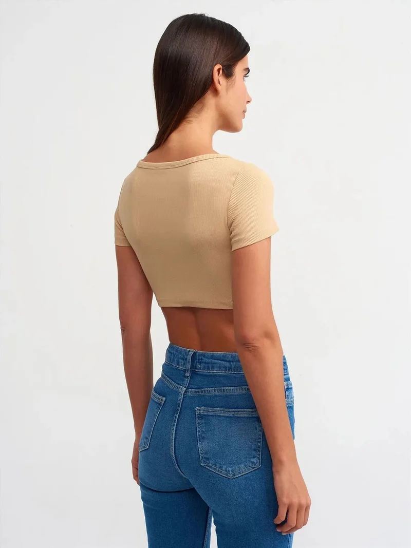 ديلفين Dilvin Women's Ribbed Crop T-Shirt