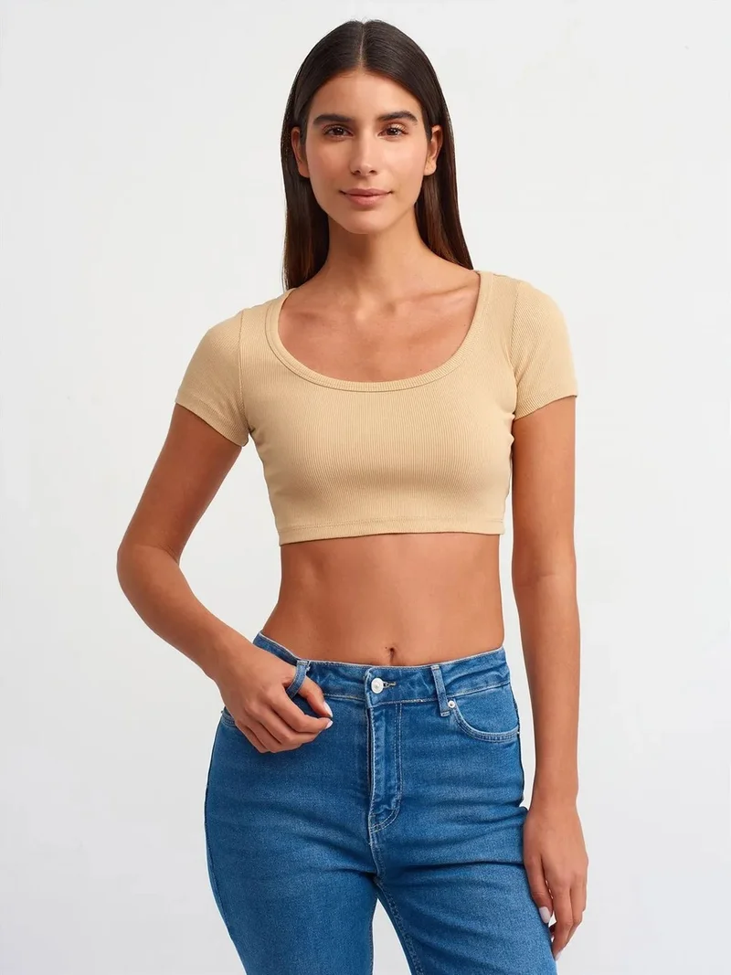 ديلفين Dilvin Women's Ribbed Crop T-Shirt