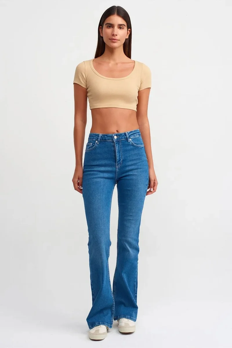 Dilvin Beige Natural DILVIN Women's Ribbed Crop T-Shirt for Women | Best Price UAE