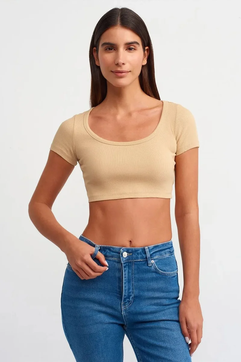 Dilvin DILVIN Women's Ribbed Crop T-Shirt