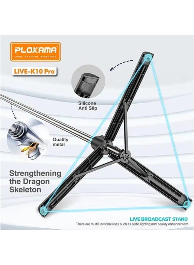PLOKAMA PLOKAMA K10 Pro Tongsis Tripod Bluetooth Selfie Stick 2 LED Lights Remote Phone Camera 2 Meter Multifunction - K10 PRO - 2 LED  - Image 3