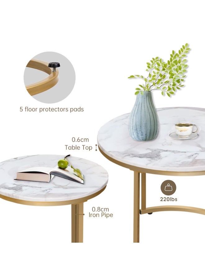 Round Nesting Table, Removable Set of 2 Coffee Tables, Stacking Sofa Side Table End Table, for Living Room, Bedroom, Office, Balcony, Apartment (White and Gold ,CJ022) - Image 4