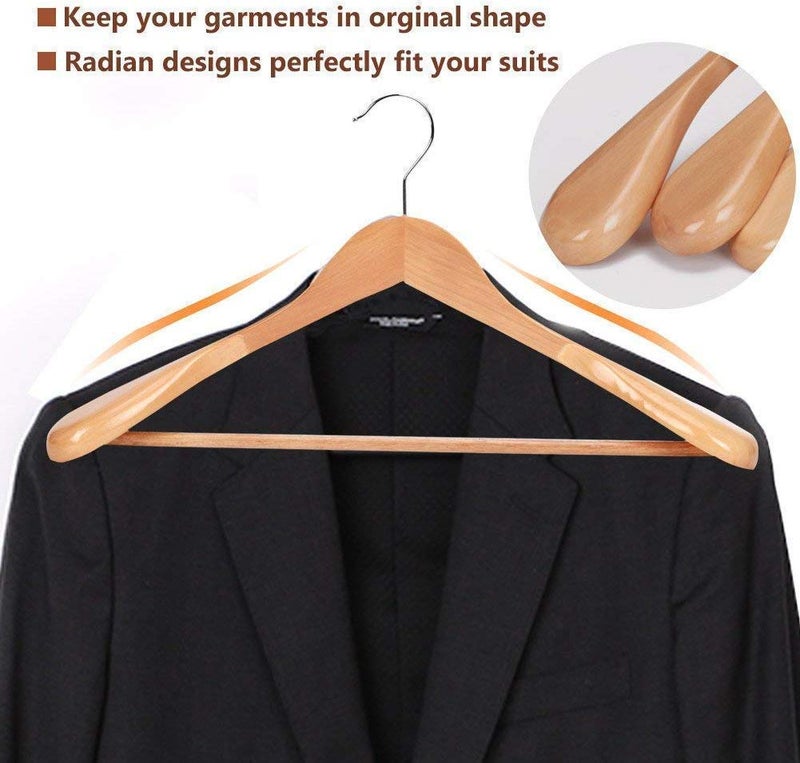ZEPOLI Coat Hanger Wide Shoulder Wooden Hangers with Non Slip Pants Bar Smooth Finish Solid Wood Coat Hanger 360 Swivel Hook Dress Jacket Heavy Hangers Pack of 4 Coat Hanger - Image 4