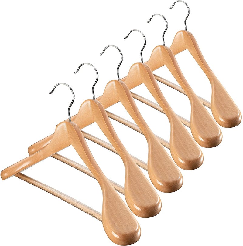 ZEPOLI Coat Hanger Wide Shoulder Wooden Hangers with Non Slip Pants Bar Smooth Finish Solid Wood Coat Hanger 360 Swivel Hook Dress Jacket Heavy Hangers Pack of 4 Coat Hanger - Image 1