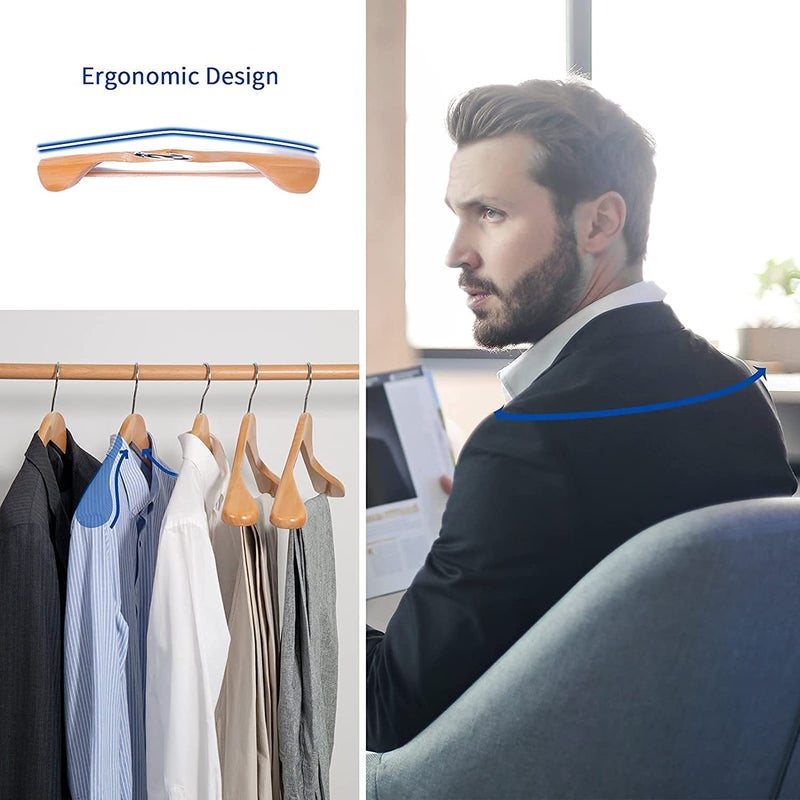 ZEPOLI Coat Hanger Wide Shoulder Wooden Hangers with Non Slip Pants Bar Smooth Finish Solid Wood Coat Hanger 360 Swivel Hook Dress Jacket Heavy Hangers Pack of 4 Coat Hanger - Image 5
