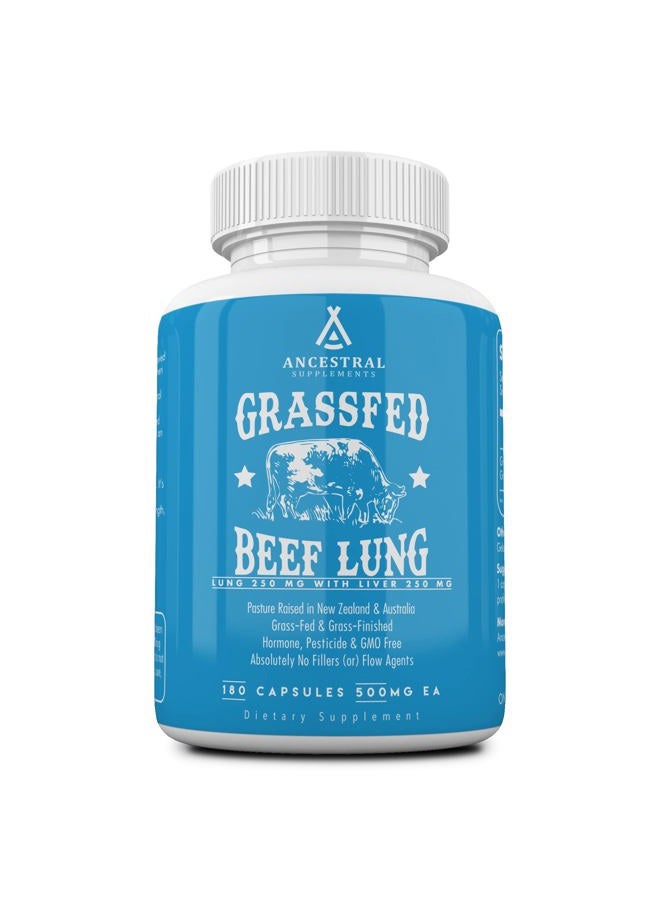 Ancestral Supplements Grass Fed Beef Lung Supplement with Liver, 500mg, Lung and Liver Supplement Supports Lung, Respiratory, Vascular, and Circulatory Health, Non-GMO, 180 Capsules - Image 1